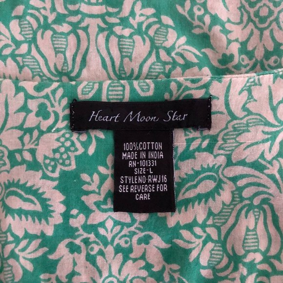 Heart Moon Star flowy green peasant top - size L - Picture 6 of 6